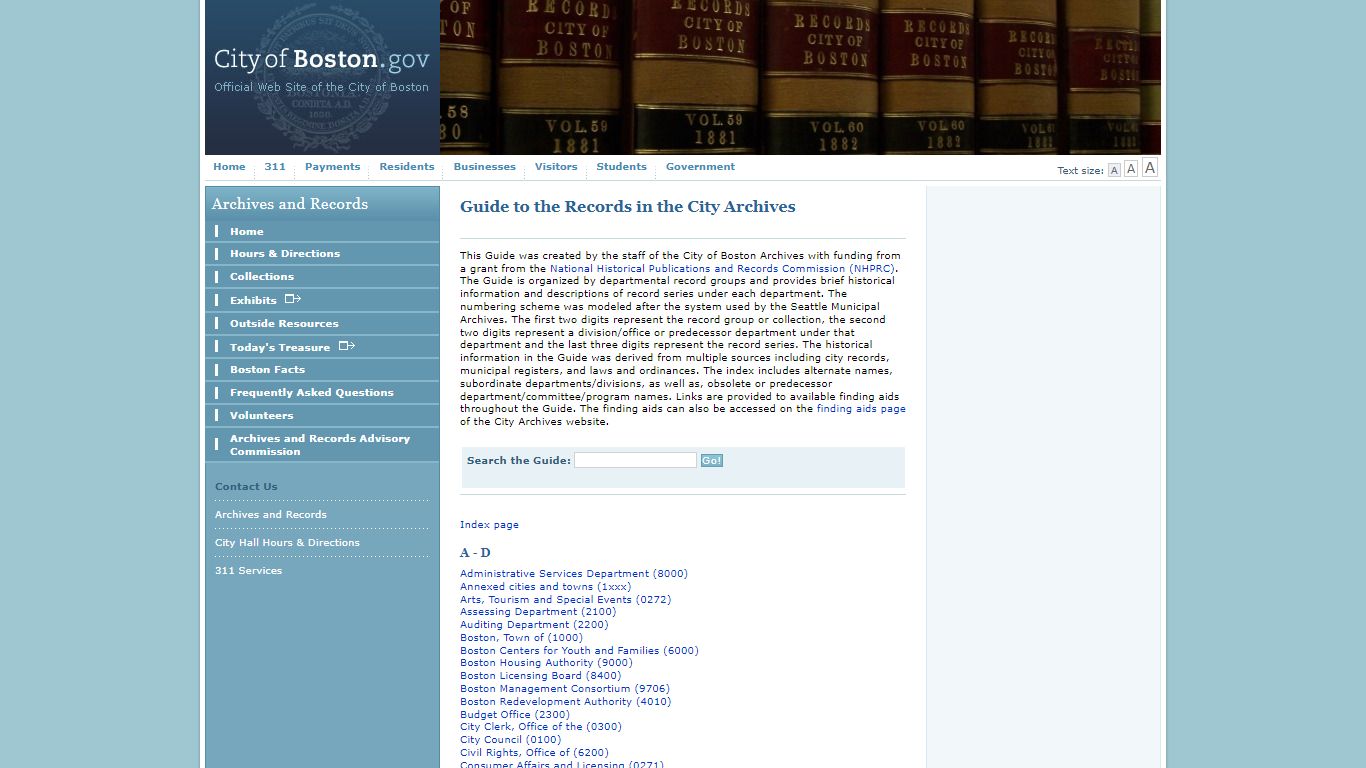 Guide to the Records in the City Archives | City of Boston