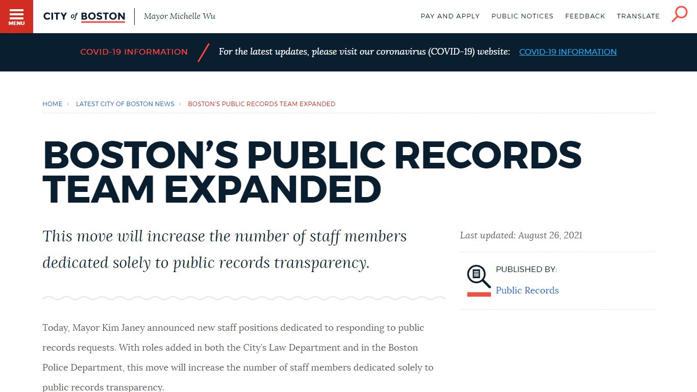 Boston’s Public Records team expanded | Boston.gov