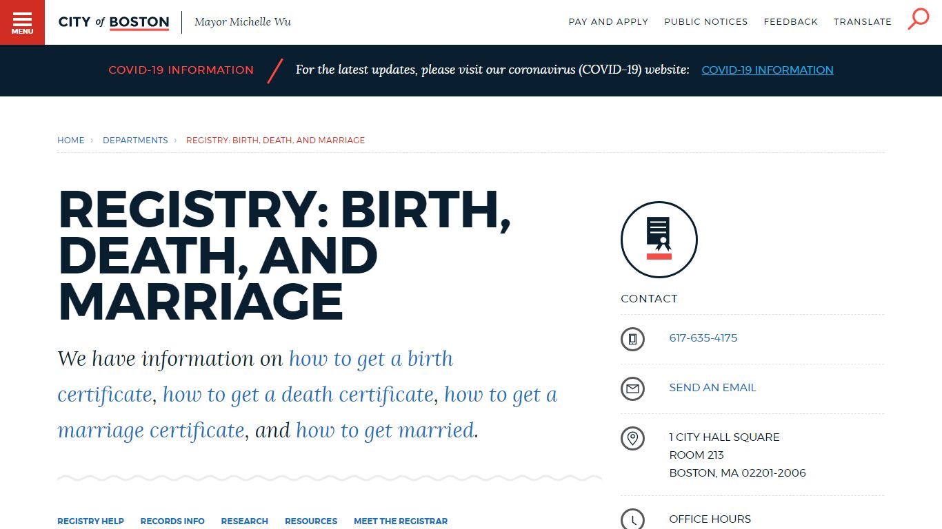 Registry: Birth, death, and marriage | Boston.gov